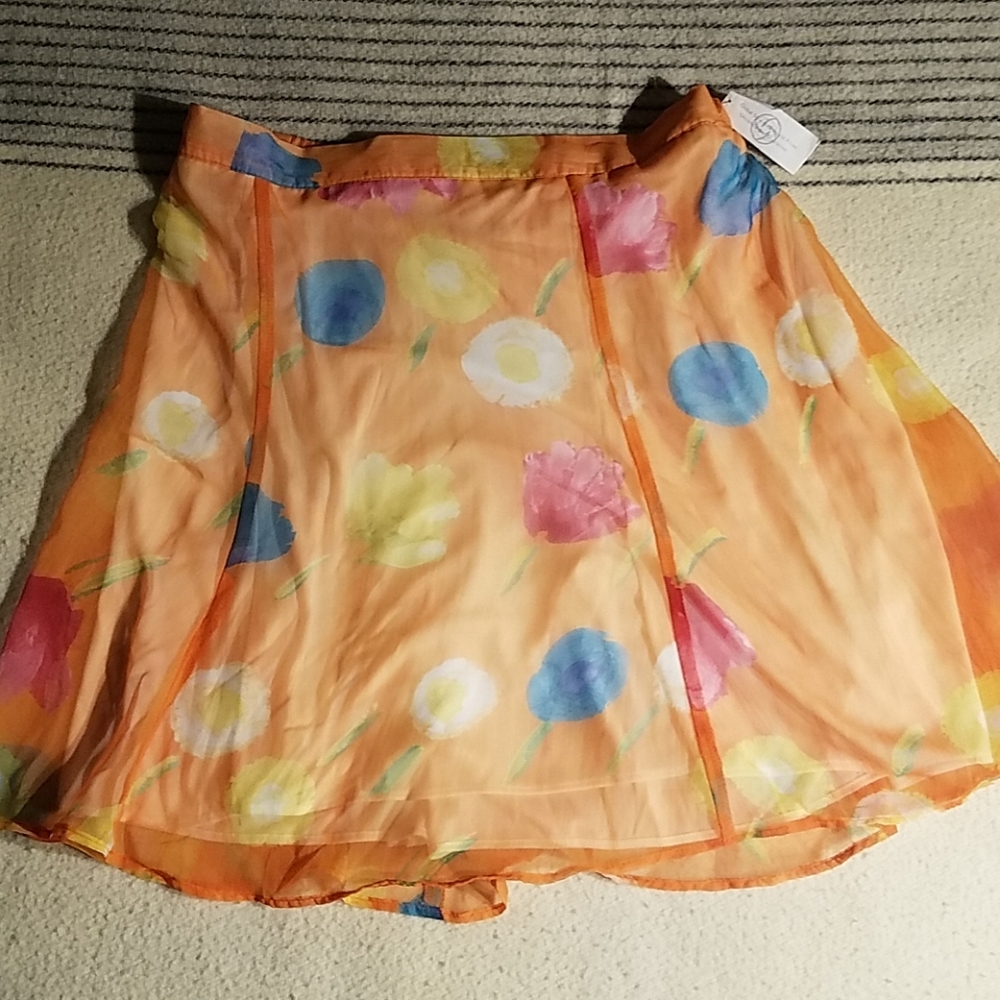 New Wear On Earth Orange Sheer Skirt Sz 18